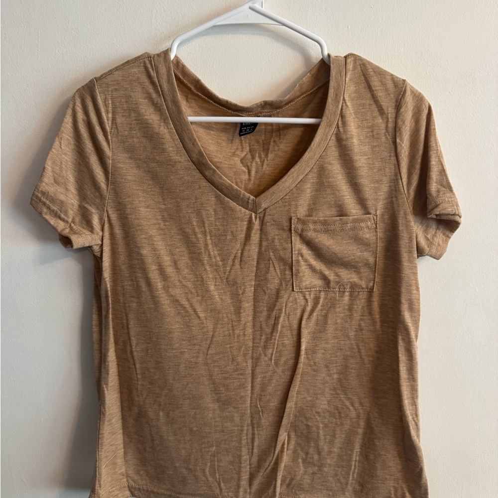 SHEIN Tan Gray Crop Relaxed Short Sleeve Tee